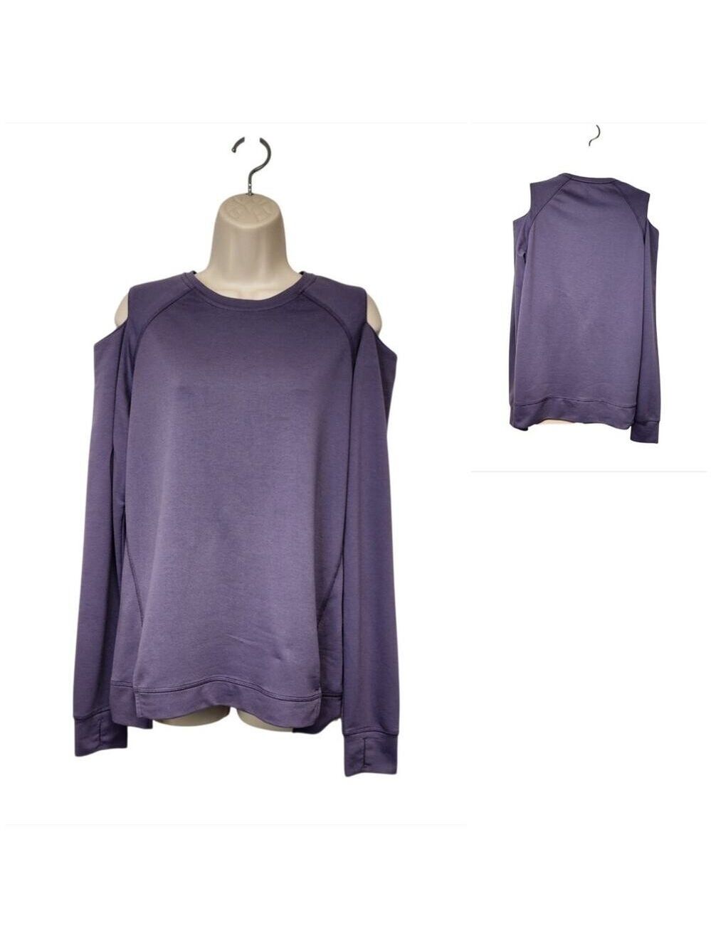 BCG Women's Long Sleeve Cold Shoulder Activewear Workout Gym Sweatshirt Purple M